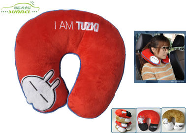tipo rojo almohada de Tuzki U de la historieta del resto de la cabeza del asiento de carro del super suave con el logotipo del bordado